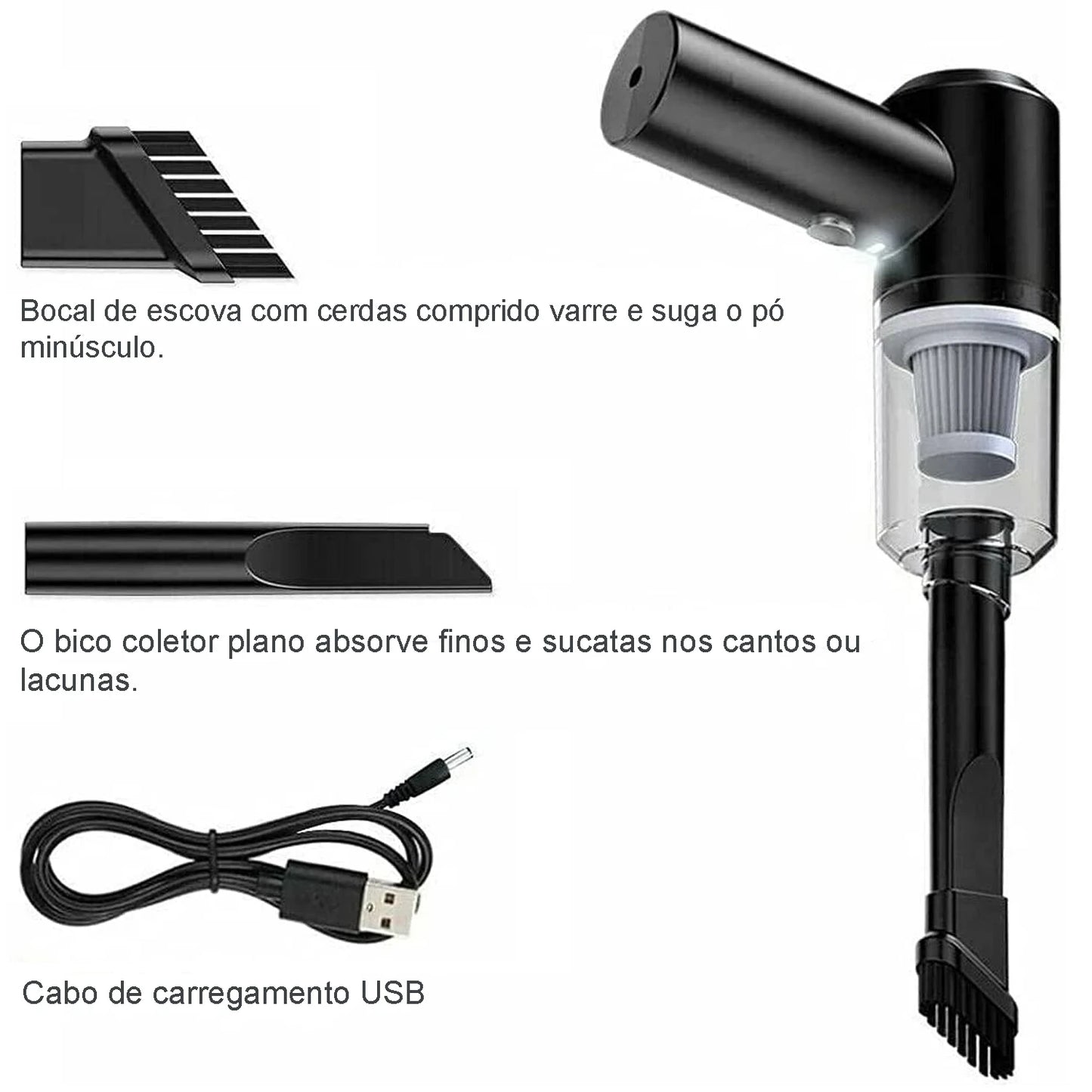 Mini Aspirador de Pó Portátil de Alta Potência 120W - Carro e Casa